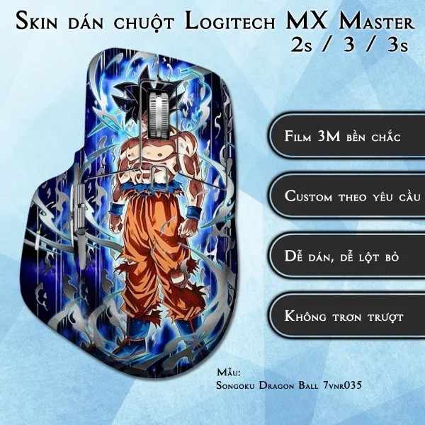 Skin dán chuột Logitech MX Master 2, 2s, 3, 3s mẫu Songoku Dragon Ball 7vnr035