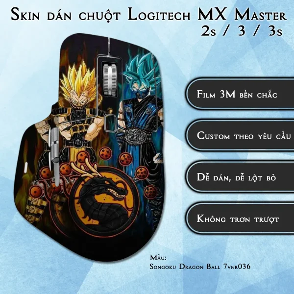 Skin dán chuột Logitech MX Master 2, 2s, 3, 3s mẫu Songoku Dragon Ball 7vnr036