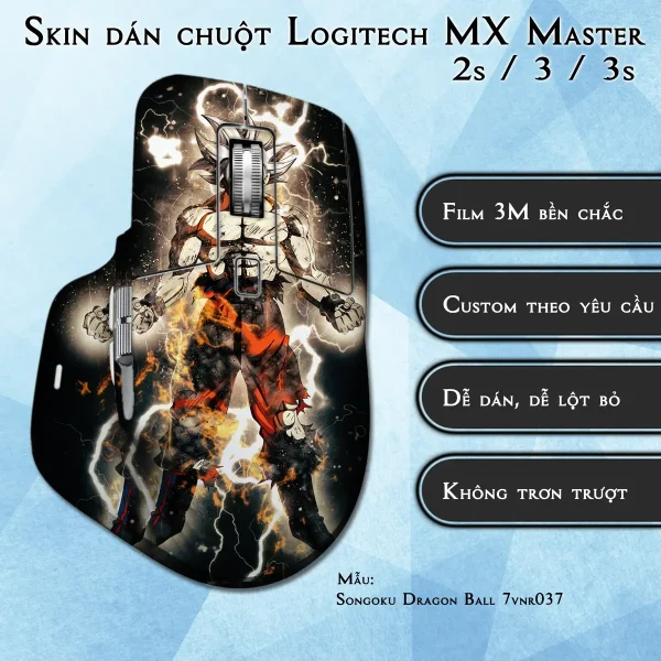 Skin dán chuột Logitech MX Master 2, 2s, 3, 3s mẫu Songoku Dragon Ball 7vnr037