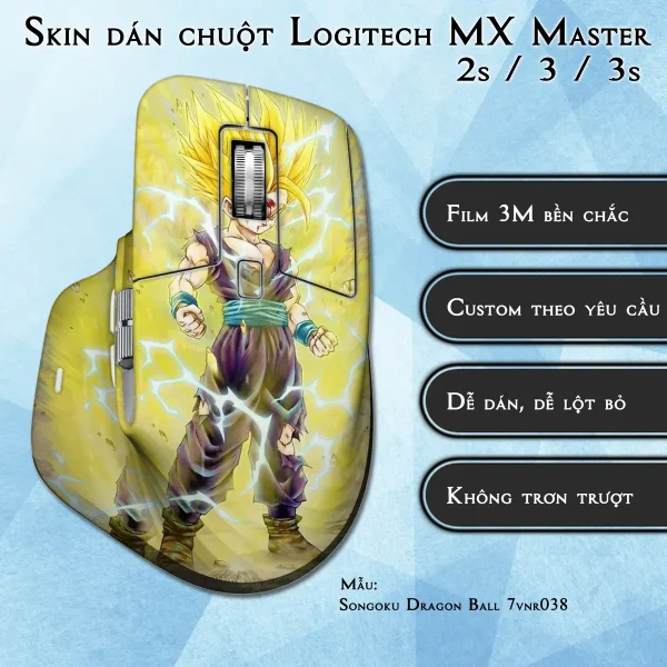 Skin dán chuột Logitech MX Master 2, 2s, 3, 3s mẫu Songoku Dragon Ball 7vnr038