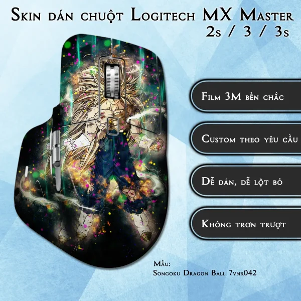 Skin dán chuột Logitech MX Master 2, 2s, 3, 3s mẫu Songoku Dragon Ball 7vnr042