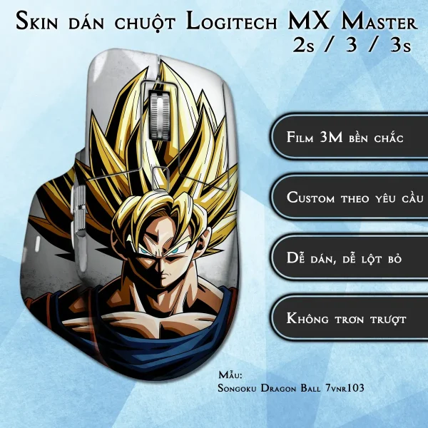 Skin dán chuột Logitech MX Master 2, 2s, 3, 3s mẫu Songoku Dragon Ball 7vnr103