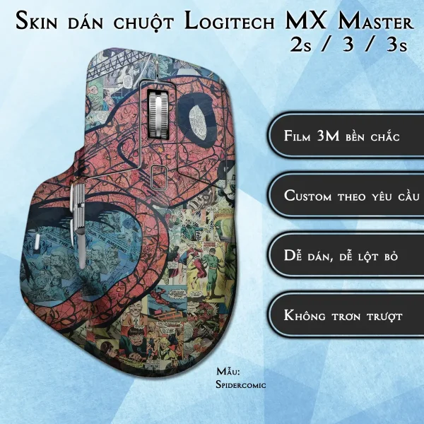 Skin dán chuột Logitech MX Master 2, 2s, 3, 3s mẫu Spidercomic