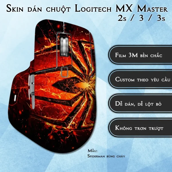 Skin dán chuột Logitech MX Master 2, 2s, 3, 3s mẫu Spiderman bùng cháy