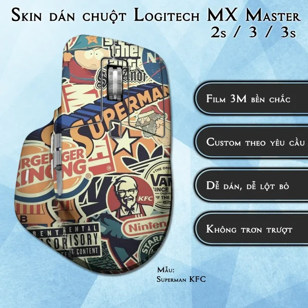 Skin dán chuột Logitech MX Master 2, 2s, 3, 3s mẫu Superman KFC