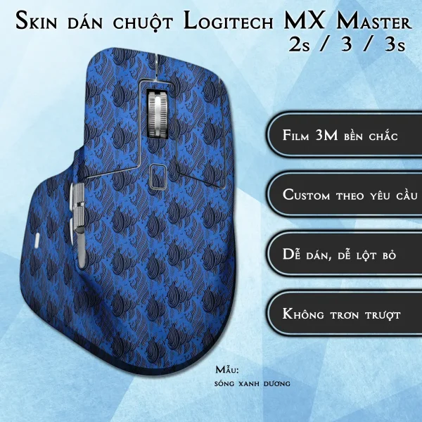 Skin dán chuột Logitech MX Master 2, 2s, 3, 3s mẫu sóng xanh dương