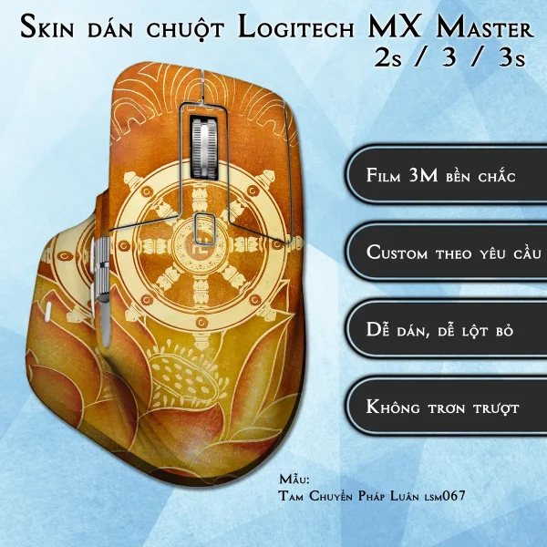 Skin dán chuột Logitech MX Master 2, 2s, 3, 3s mẫu Tam Chuyển Pháp Luân lsm067