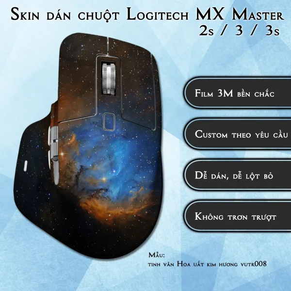 Skin dán chuột Logitech MX Master 2, 2s, 3, 3s mẫu tinh vân Hoa uất kim hương vutr008