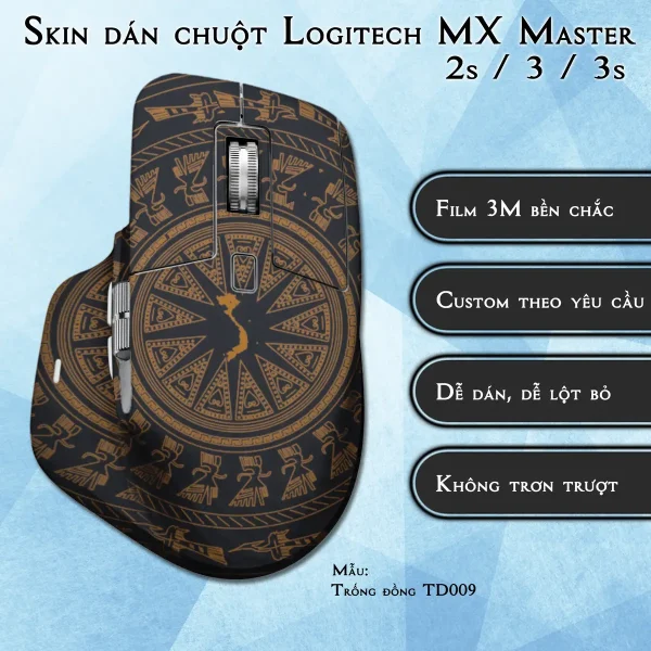 Skin dán chuột Logitech MX Master 2, 2s, 3, 3s mẫu Trống đồng TD009