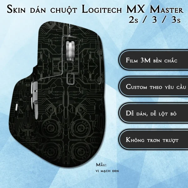 Skin dán chuột Logitech MX Master 2, 2s, 3, 3s mẫu vi mạch đen