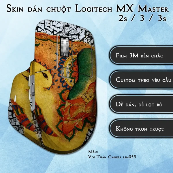 Skin dán chuột Logitech MX Master 2, 2s, 3, 3s mẫu Voi Thần Ganesa lsm055