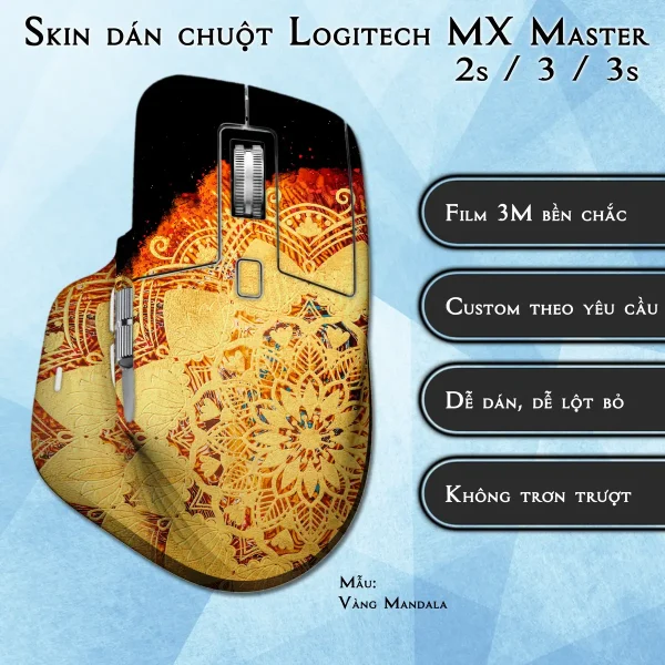 Skin dán chuột Logitech MX Master 2, 2s, 3, 3s mẫu Vàng Mandala