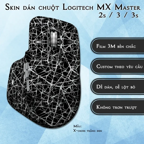 Skin dán chuột Logitech MX Master 2, 2s, 3, 3s mẫu X-cross trắng đen