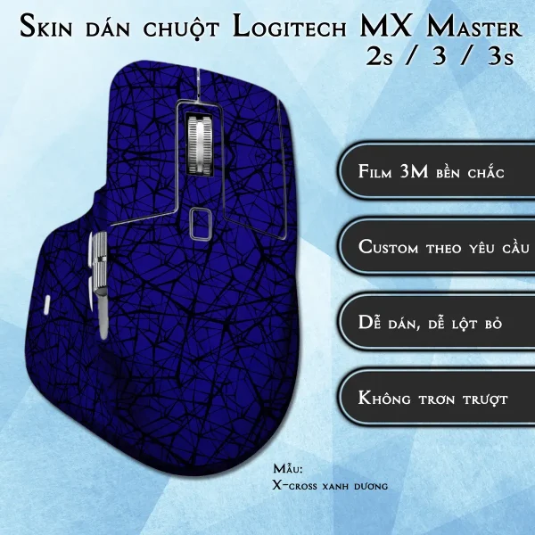 Skin dán chuột Logitech MX Master 2, 2s, 3, 3s mẫu X-cross xanh dương