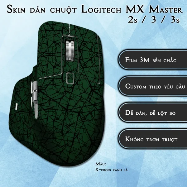 Skin dán chuột Logitech MX Master 2, 2s, 3, 3s mẫu X-cross xanh lá