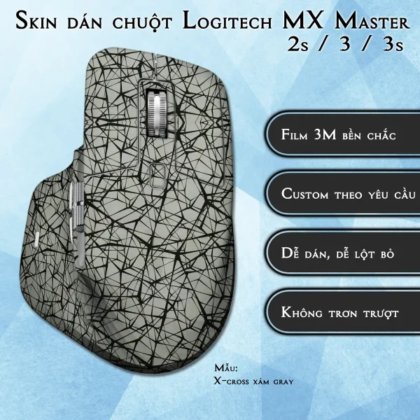 Skin dán chuột Logitech MX Master 2, 2s, 3, 3s mẫu X-cross xám gray