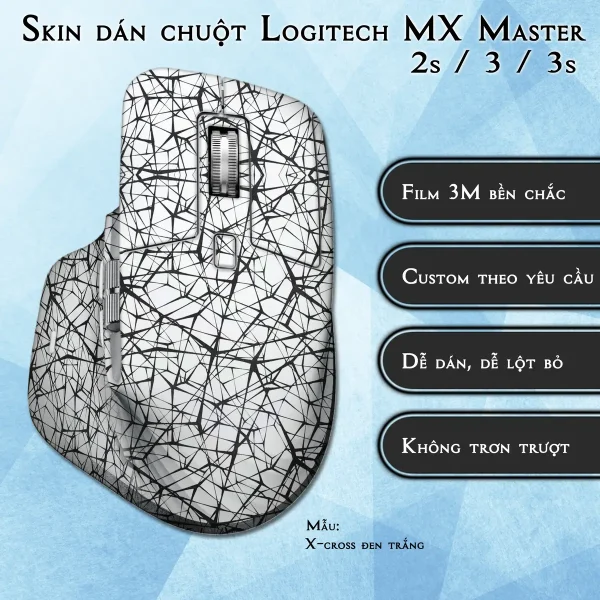 Skin dán chuột Logitech MX Master 2, 2s, 3, 3s mẫu X-cross đen trắng