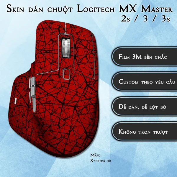 Skin dán chuột Logitech MX Master 2, 2s, 3, 3s mẫu X-cross đỏ