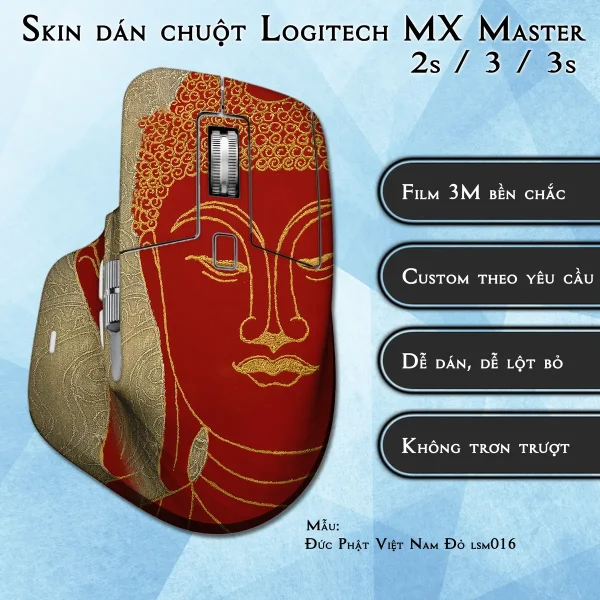 Skin dán chuột Logitech MX Master 2, 2s, 3, 3s mẫu Đức Phật Việt Nam Đỏ lsm016