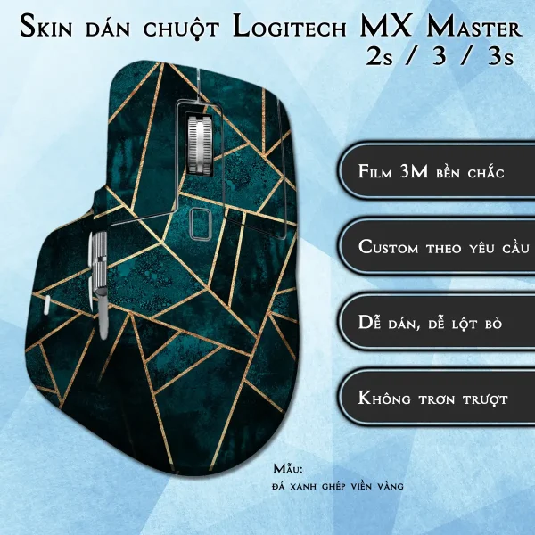 Skin dán chuột Logitech MX Master 2, 2s, 3, 3s mẫu đá xanh ghép viền vàng