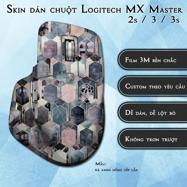 Skin dán chuột Logitech MX Master 2, 2s, 3, 3s mẫu đá xanh hồng xếp lẫn