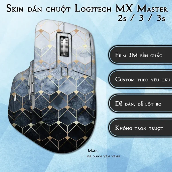 Skin dán chuột Logitech MX Master 2, 2s, 3, 3s mẫu đá xanh vân vàng