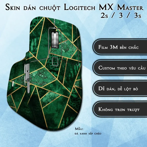 Skin dán chuột Logitech MX Master 2, 2s, 3, 3s mẫu đá xanh xếp chéo