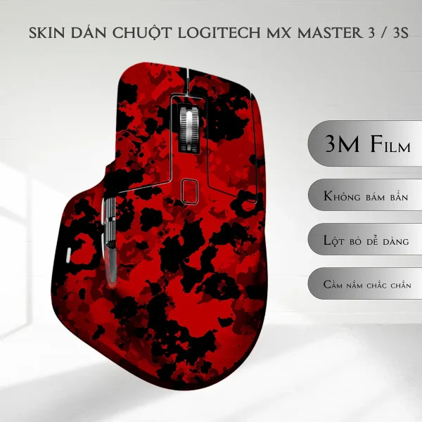 Skin dán chuột Logitech MX Master 2, 2s, 3, 3s mẫu camo đỏ đen
