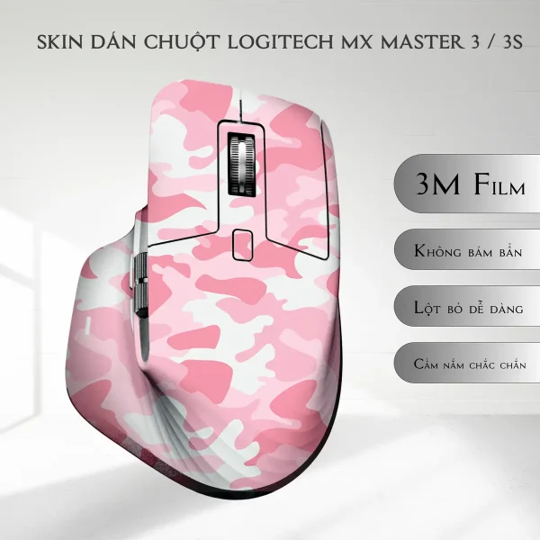 Skin dán chuột Logitech MX Master 2, 2s, 3, 3s mẫu camo hồng nhạt