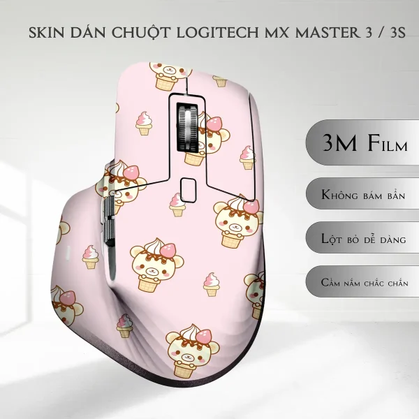Skin dán chuột Logitech MX Master 2, 2s, 3, 3s mẫu kem gấu