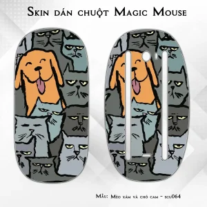 Skin dán chuột Magic Mouse mẫu Mèo xám và chó cam - scu064