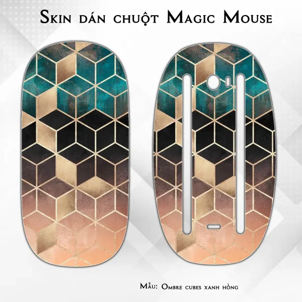 Skin dán chuột Magic Mouse mẫu Ombre cubes xanh hồng