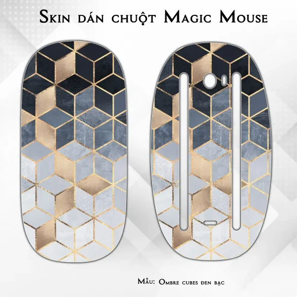 Skin dán chuột Magic Mouse mẫu Ombre cubes đen bạc