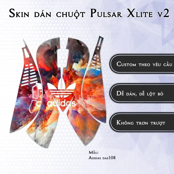 Skin dán chuột Pulsar Xlite Wireless v2 mẫu Adidas das108