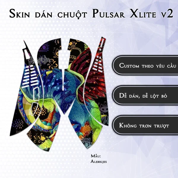 Skin dán chuột Pulsar Xlite Wireless v2 mẫu Alebrijes