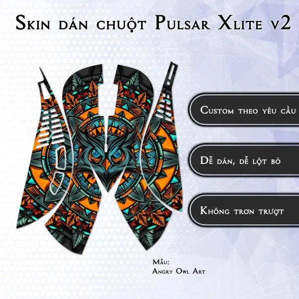 Skin dán chuột Pulsar Xlite Wireless v2 mẫu Angry Owl Art
