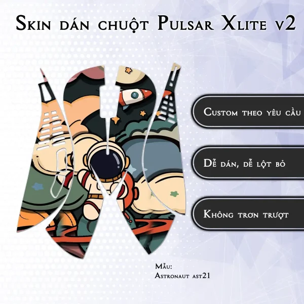 Skin dán chuột Pulsar Xlite Wireless v2 mẫu Astronaut ast21