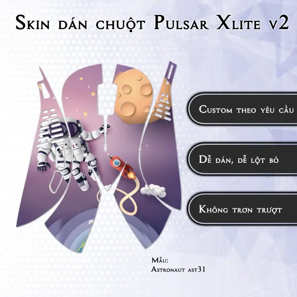 Skin dán chuột Pulsar Xlite Wireless v2 mẫu Astronaut ast31