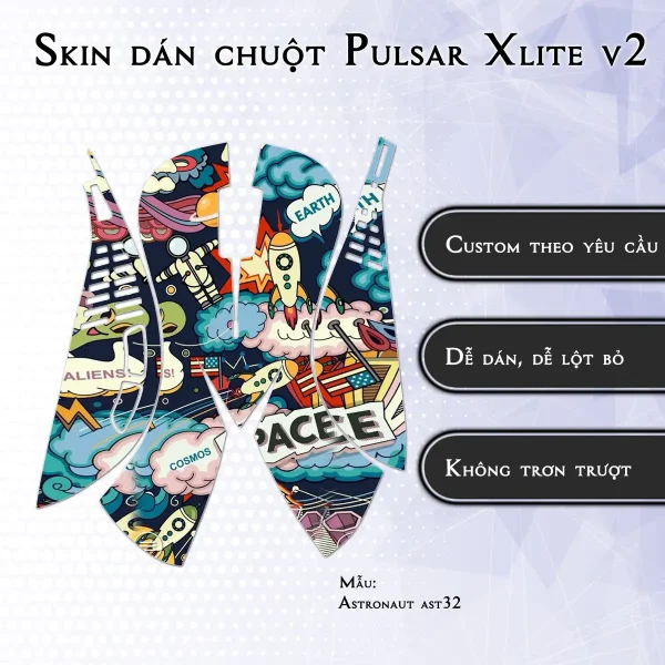 Skin dán chuột Pulsar Xlite Wireless v2 mẫu Astronaut ast32