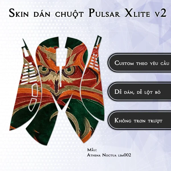 Skin dán chuột Pulsar Xlite Wireless v2 mẫu Athena Noctua lsm002