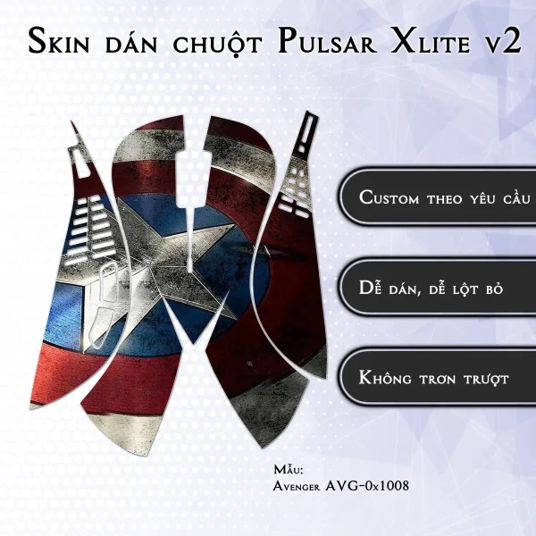 Skin dán chuột Pulsar Xlite Wireless v2 mẫu Avenger avg1008
