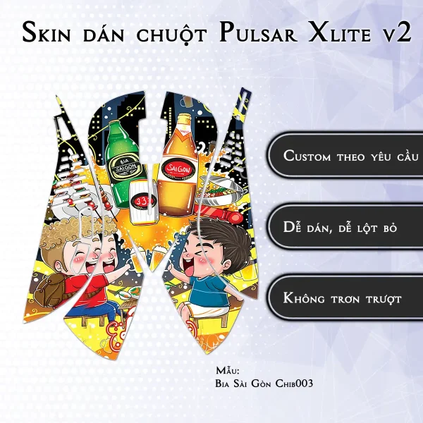 Skin dán chuột Pulsar Xlite Wireless v2 mẫu Bia Sài Gòn Chib003