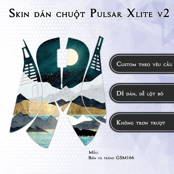 Skin dán chuột Pulsar Xlite Wireless v2 mẫu Biển và trăng GSM166
