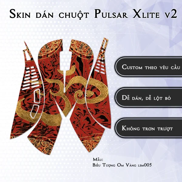 Skin dán chuột Pulsar Xlite Wireless v2 mẫu Biểu Tượng Om Vàng lsm005