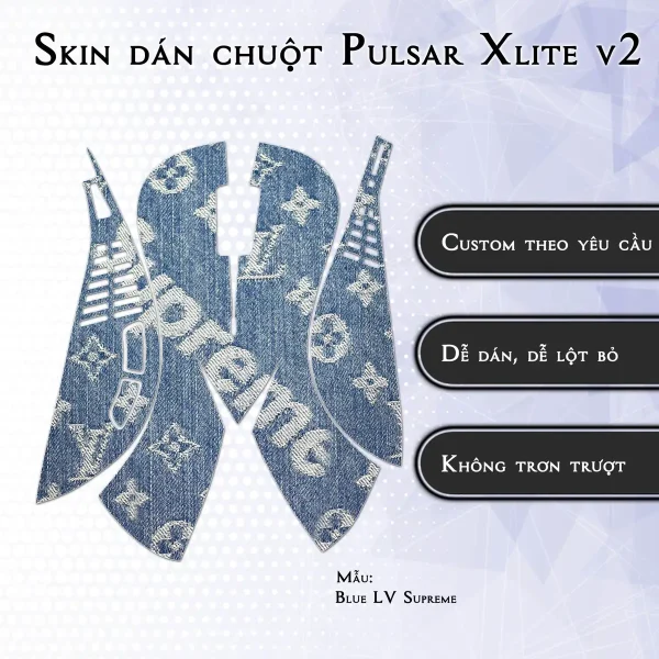 Skin dán chuột Pulsar Xlite Wireless v2 mẫu Blue LV Supreme