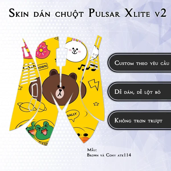Skin dán chuột Pulsar Xlite Wireless v2 mẫu Brown và Cony atk114