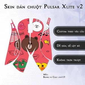 Skin dán chuột Pulsar Xlite Wireless v2 mẫu Brown và Cony atk115