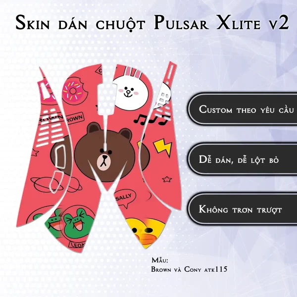 Skin dán chuột Pulsar Xlite Wireless v2 mẫu Brown và Cony atk115