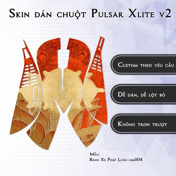 Skin dán chuột Pulsar Xlite Wireless v2 mẫu Bánh Xe Pháp Luân lsm004