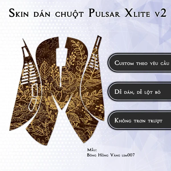 Skin dán chuột Pulsar Xlite Wireless v2 mẫu Bông Hồng Vàng lsm007
